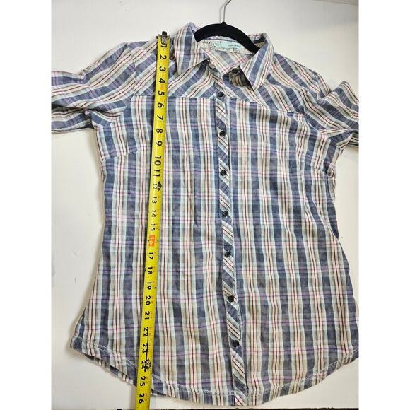 Maurices Womens Button Down Flannel M Blue Red Plaid Front Pocket Long Sleeve - Picture 6 of 8